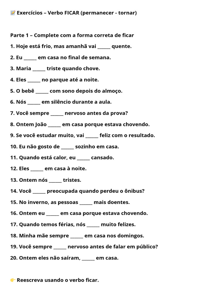 ? Exercícios - Verbo FICAR - 20250822 - 111054 - 0000 | PDF