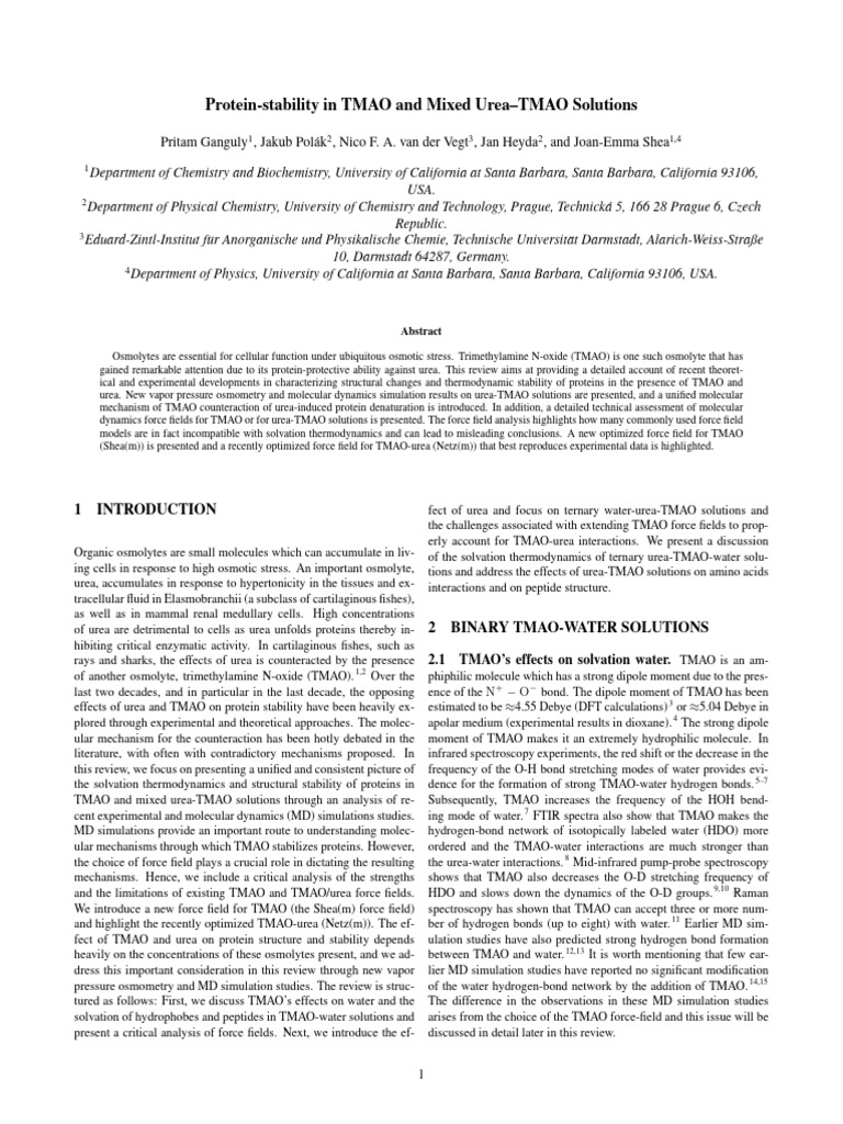 Protein Stability in TMAO-Urea Solutions | PDF | Force Field (Chemistry ...