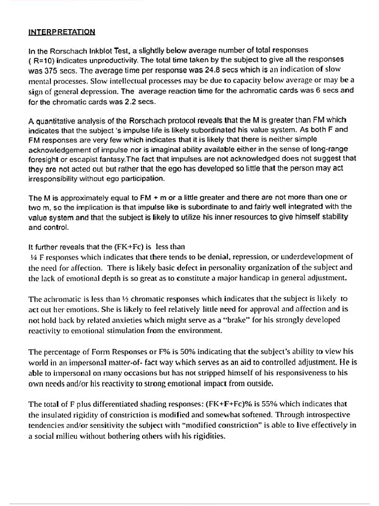 Rorschach Final Interpretation Pdf