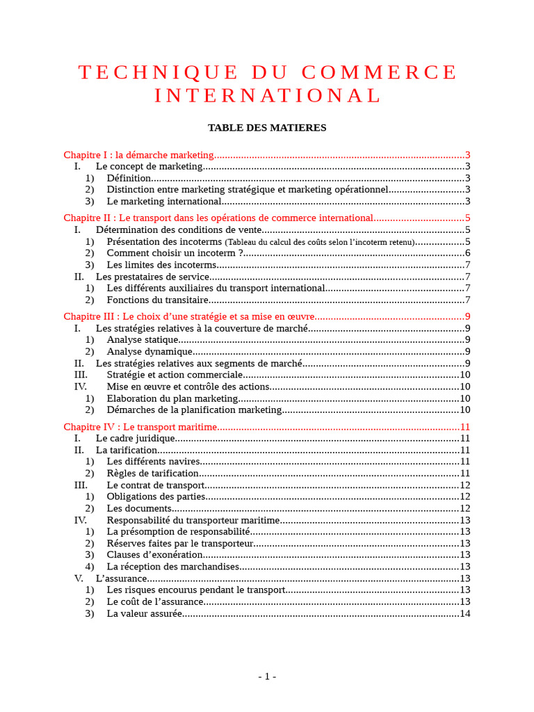 Techniques de Commerce International | PDF | Commercialisation | Économie