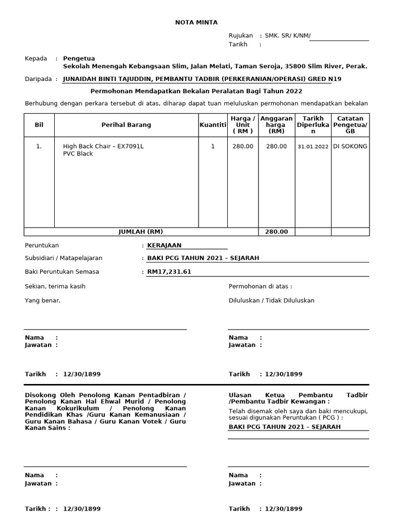 Nota Minta Template 2022 - Latest | PDF