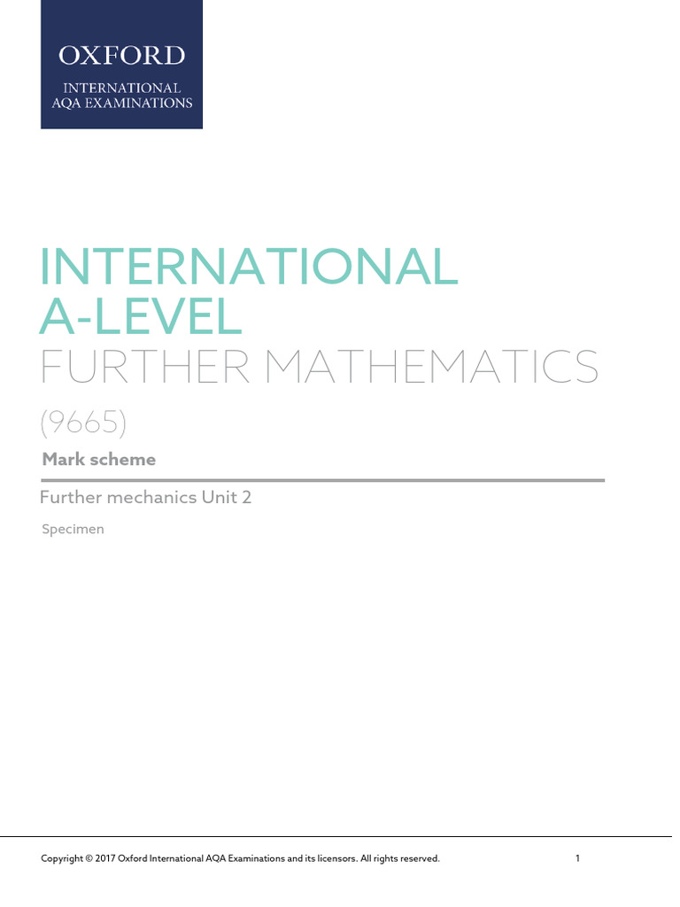 A-Level Further Mathematics Mark Scheme | PDF | Physics