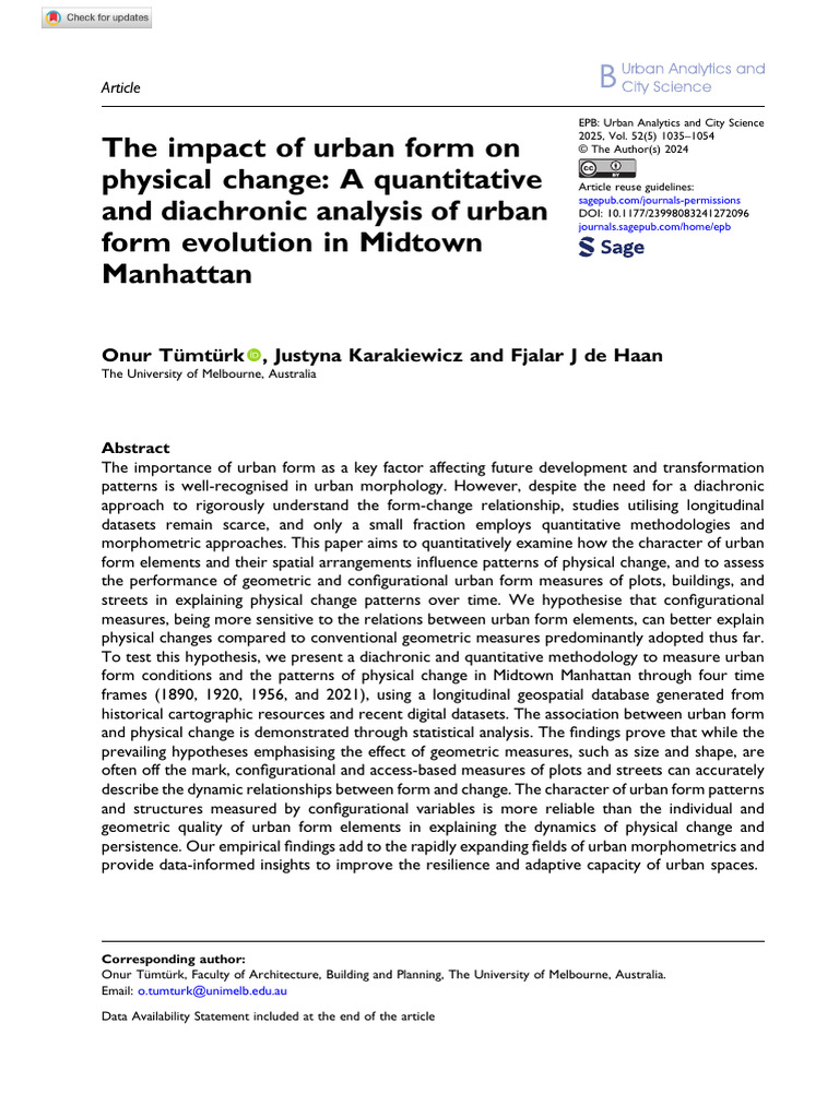 Tumturk Et Al 2024 The Impact of Urban Form On Physical Change A ...