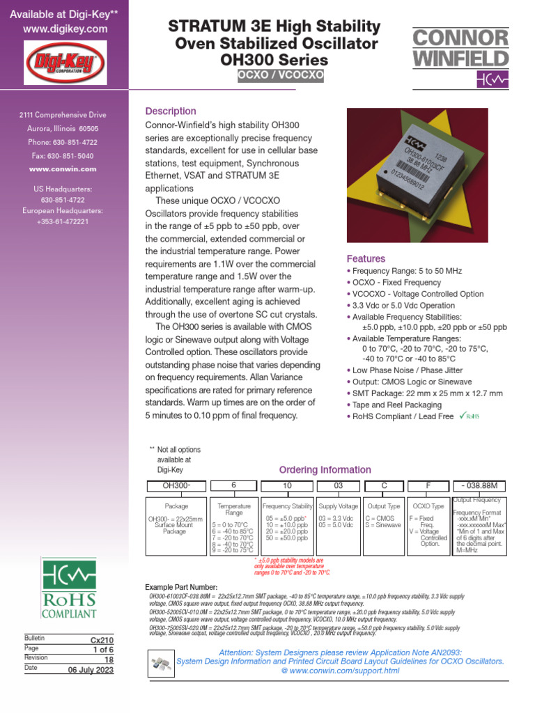 Datasheet - CONNOR WINFIELD - OH300-61003CF-010.0M | PDF | Electrical ...