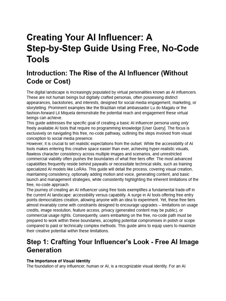 Create Your AI Influencer for Free | PDF | Artificial Intelligence ...