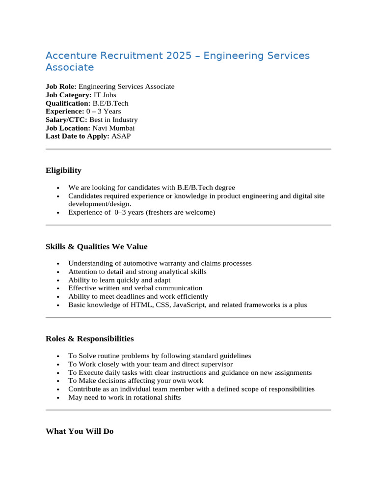Accenture Engineering Associate Role 2025 | PDF
