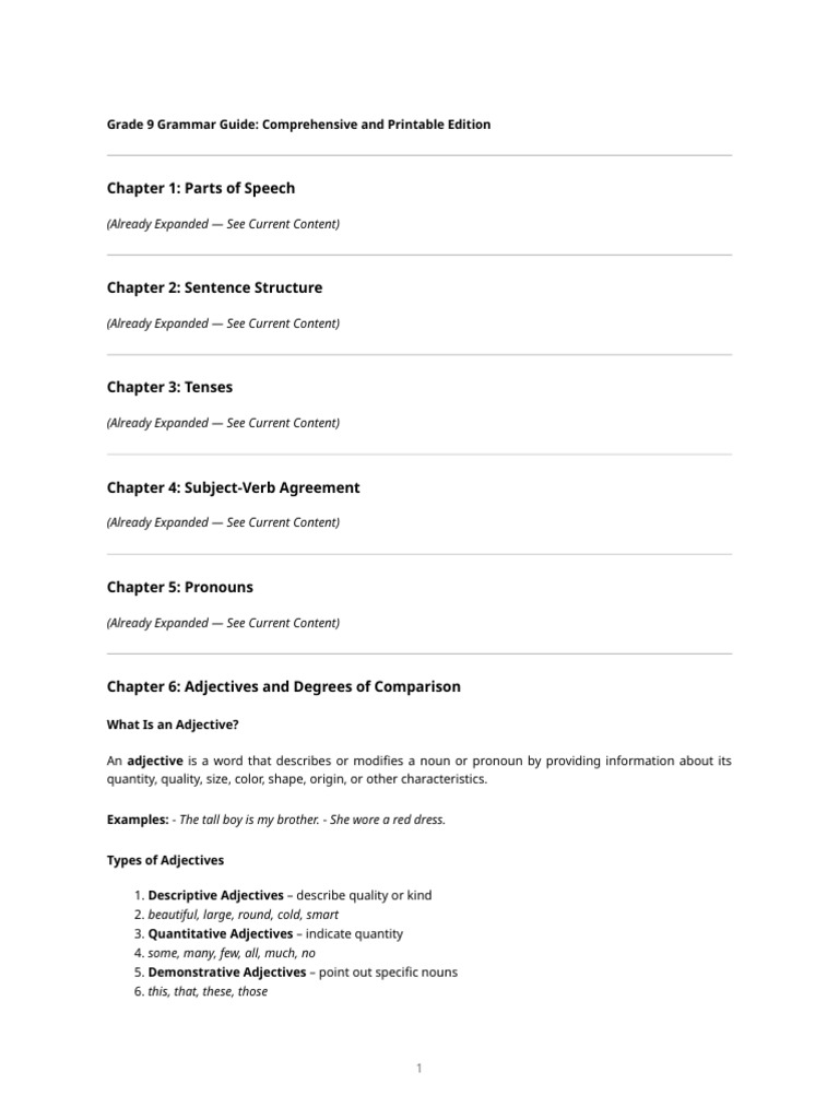 Grade 9 English Grammar Guide PDF | PDF | Verb | Adjective