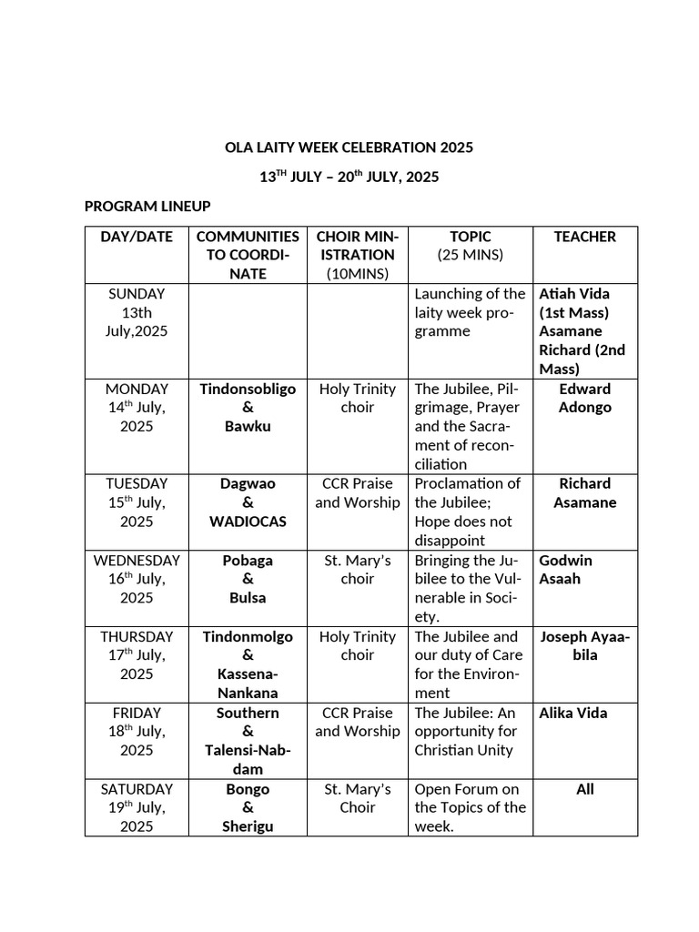 Ola Laity Week Programme 2025 - 072311 | PDF