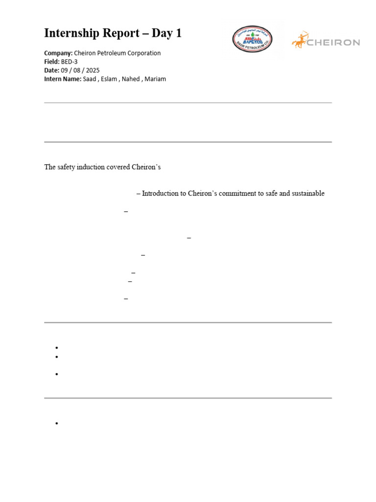 Internship Report BED 3 - Day 1 | PDF