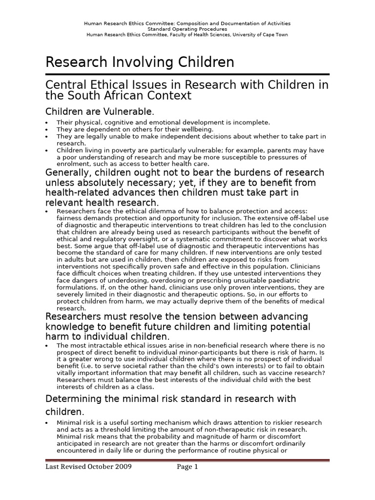 Ethics in Child Research Guidelines | PDF | Risk