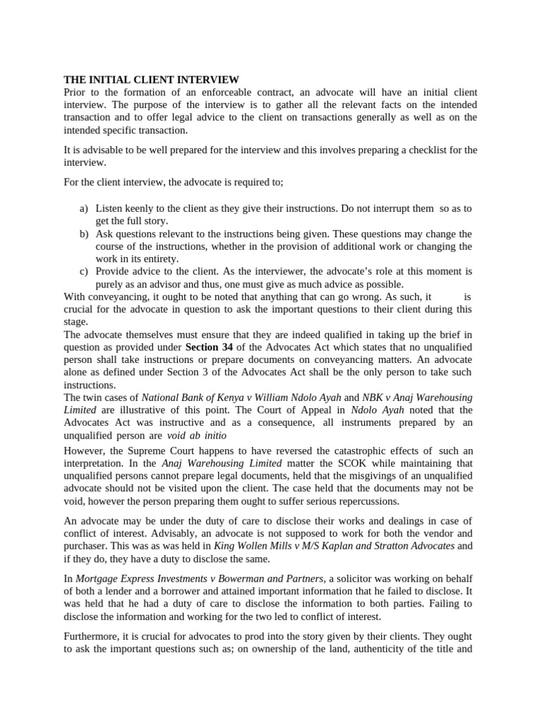 Intial Client Interview and Checklist | PDF | Conflict Of Interest ...