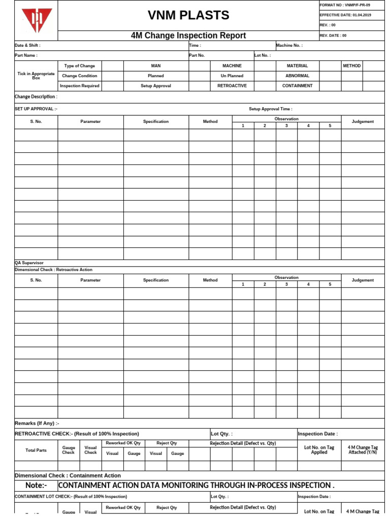 4M Change Management Inspection Report | PDF