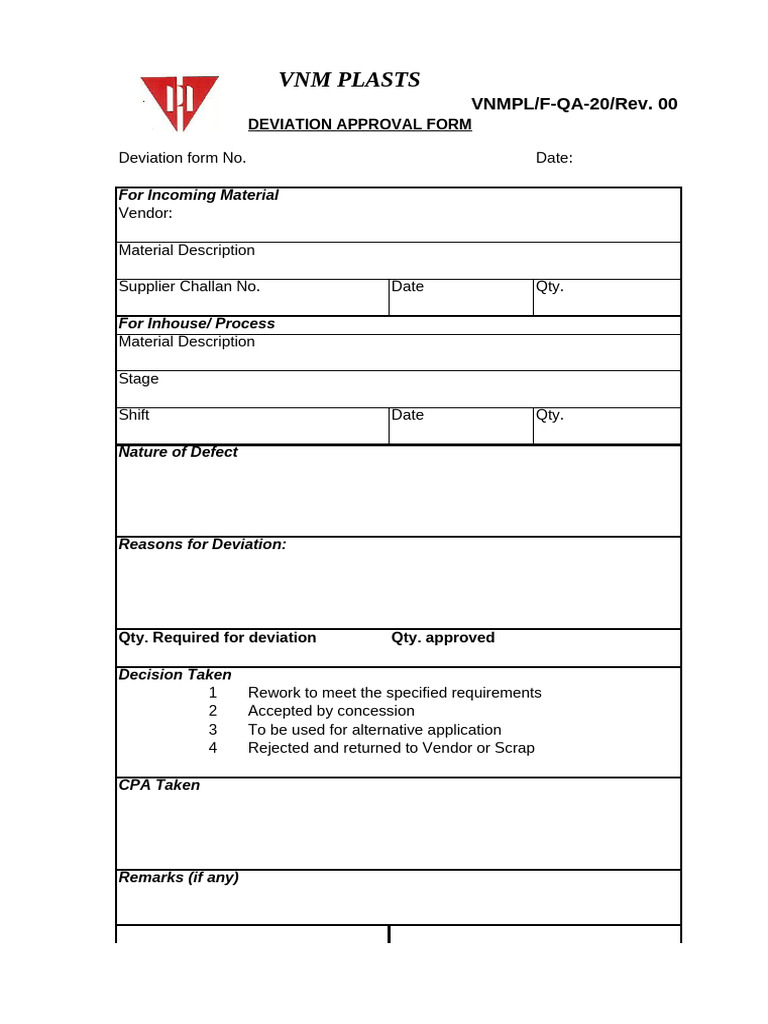 Deviation Form | PDF