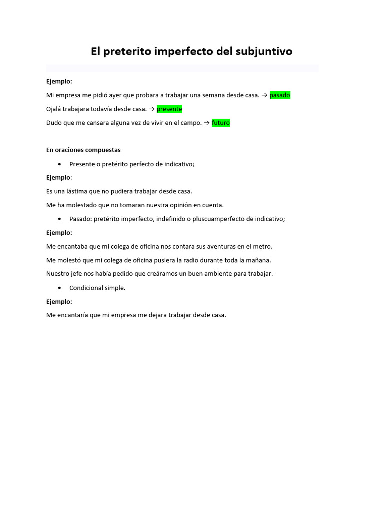 Usos del pretérito imperfecto de subjuntivo | PDF