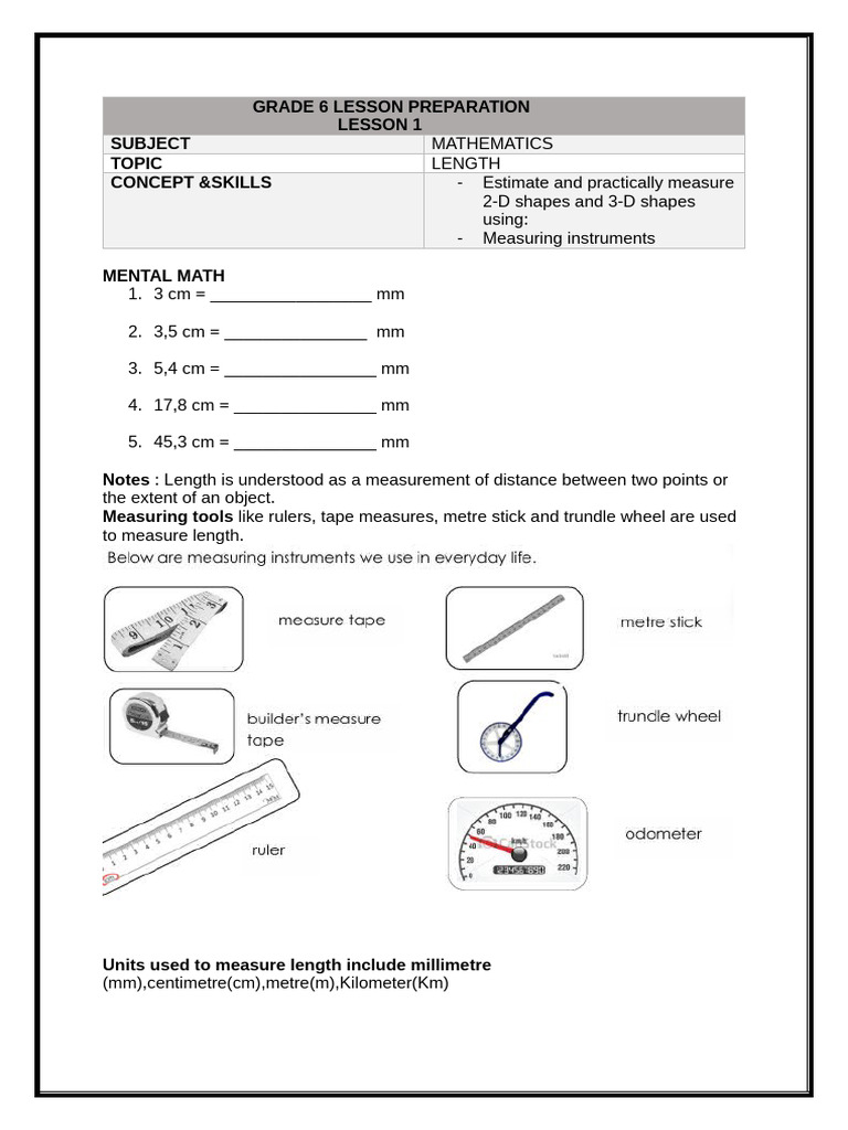 Grade 6 Mathematics: Length Measurement | PDF | Length | Measurement