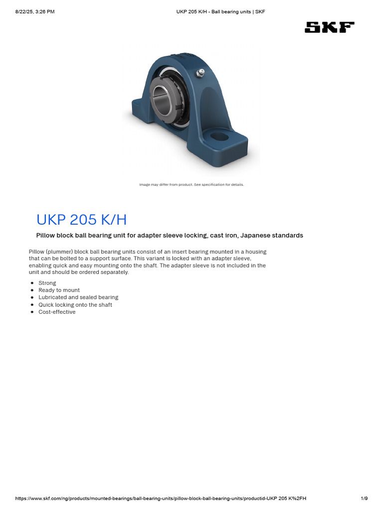 UKP 205 K/H Pillow Block Bearing Unit | PDF | Screw | Copyright