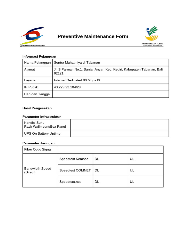 Preventice Maintenance Form | PDF