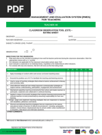 COT Rating Sheet for Teachers 2025-2026 | PDF | Teachers | Learning