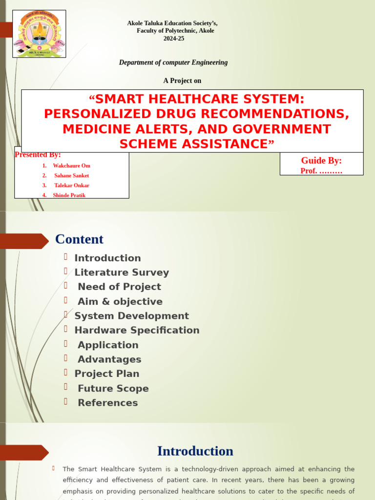 Smart Healthcare System Project Overview | PDF | Computing | Health Care