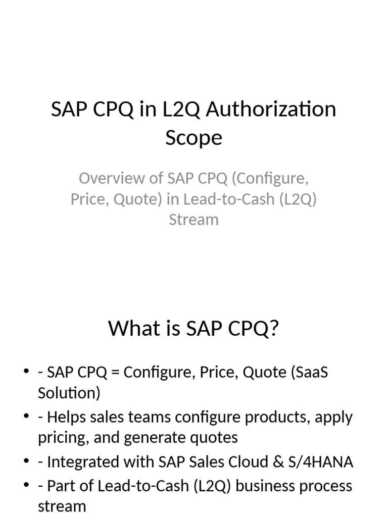SAP CPQ in L2Q Authorization Overview | PDF