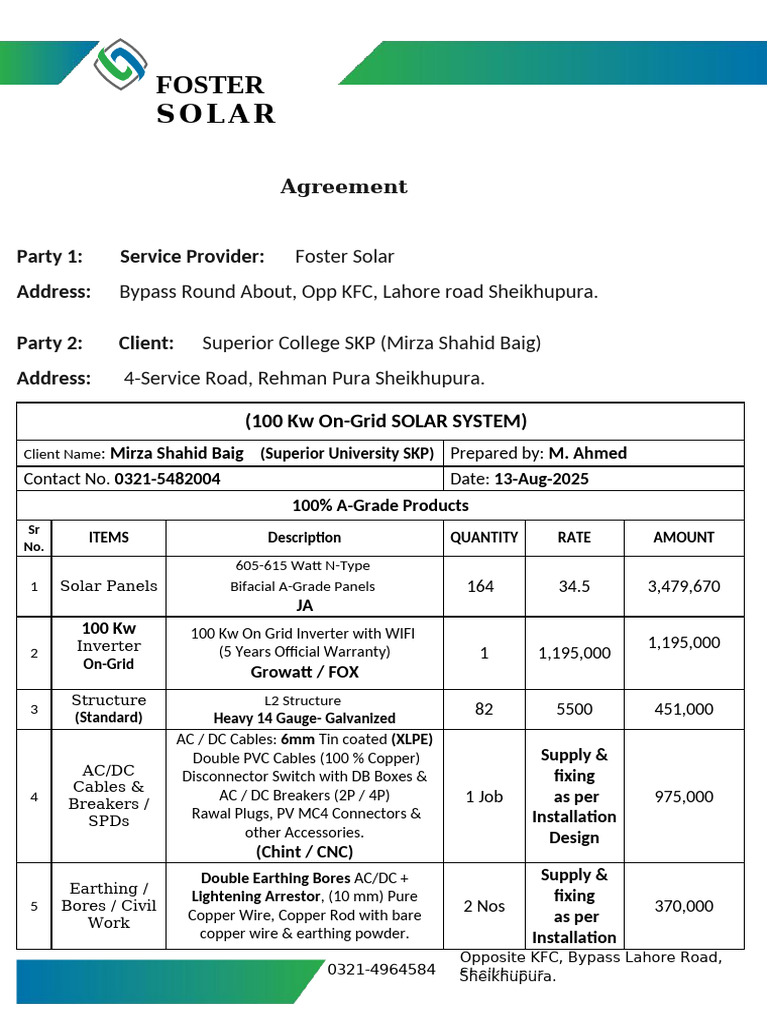 100kw Superior University Solar System Agreement | PDF | Electrical ...