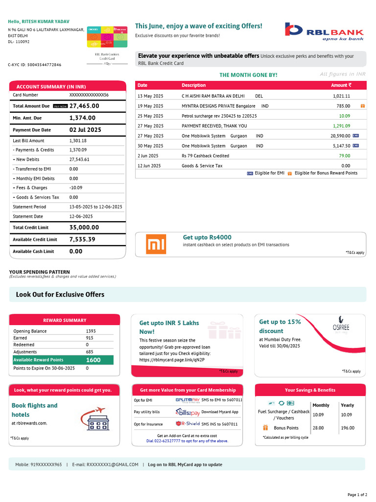 Credit Card Account Summary - June 2025 | PDF | Credit Card | Payments