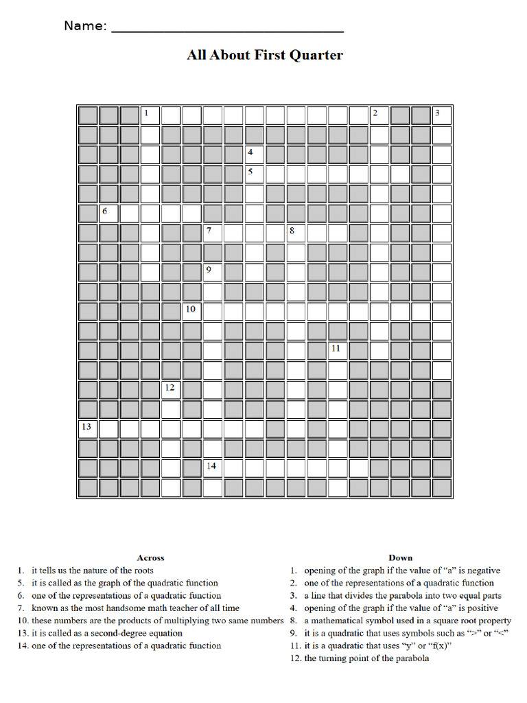 Crossword Puzzle All About First Quarter | PDF