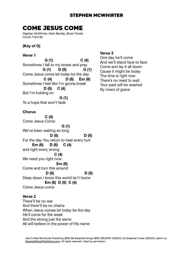 Come Jesus Come Chords Pdf