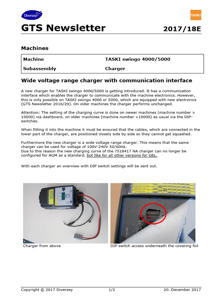 New TASKI Charger for 4000/5000 Series | PDF | Battery Charger ...