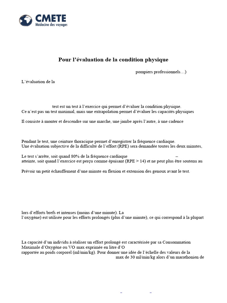 Évaluation de la condition physique : Chester Step Test | PDF