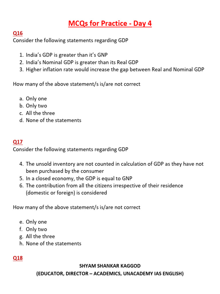 GDP MCQs Practice Questions Day 4 | PDF