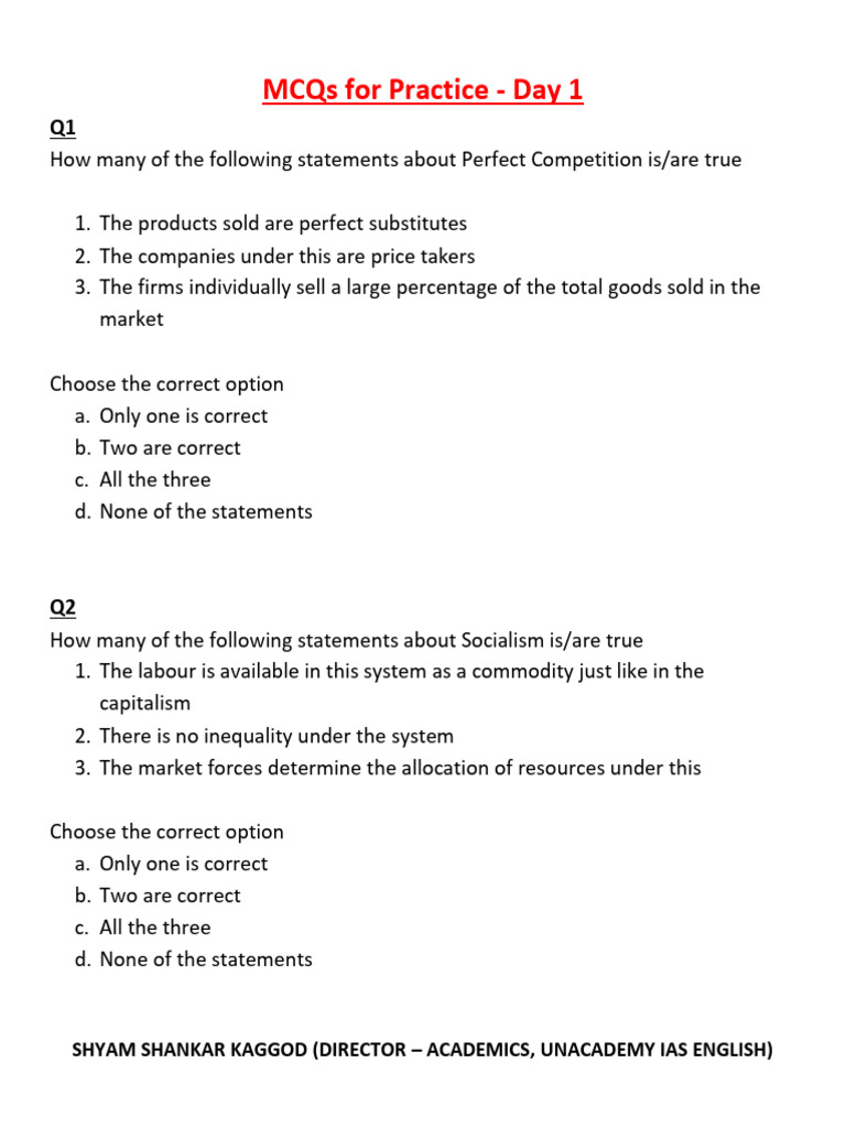 MCQs For Practice Day 1 1753595792939 | PDF