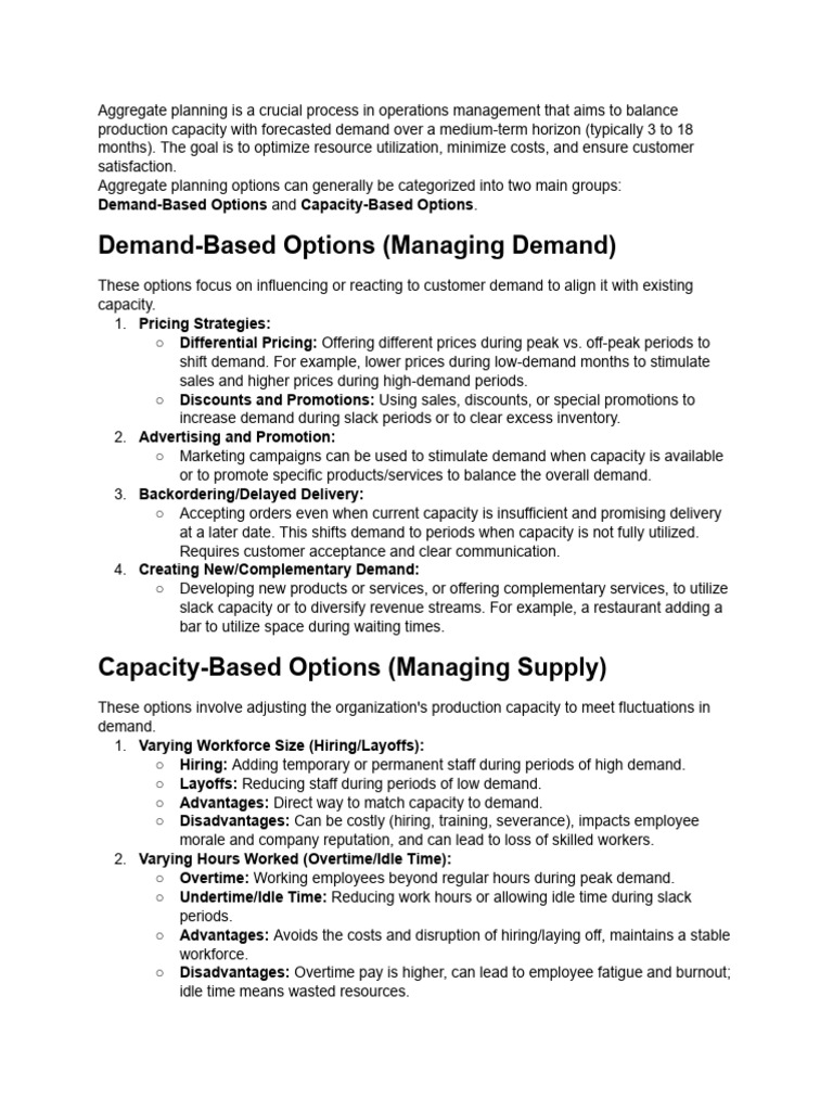 Demand Options in Aggregate Planning | PDF | Labour Economics | Inventory