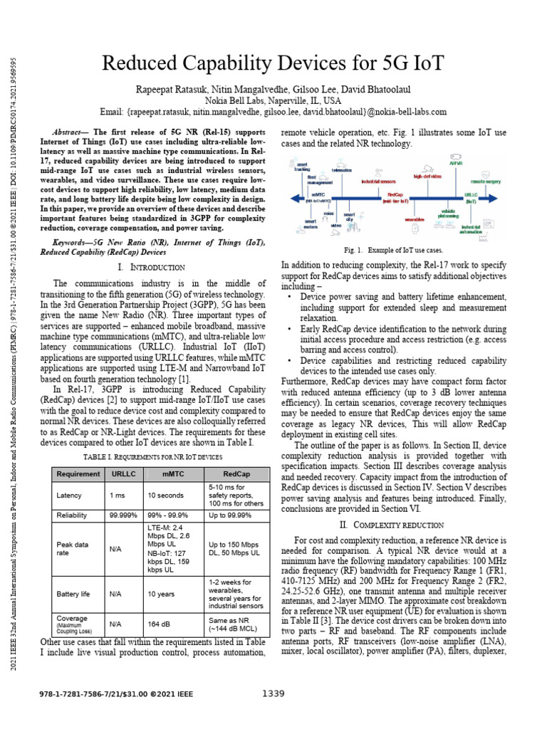 Overview of Reduced Capability Devices | PDF | Internet Of Things ...