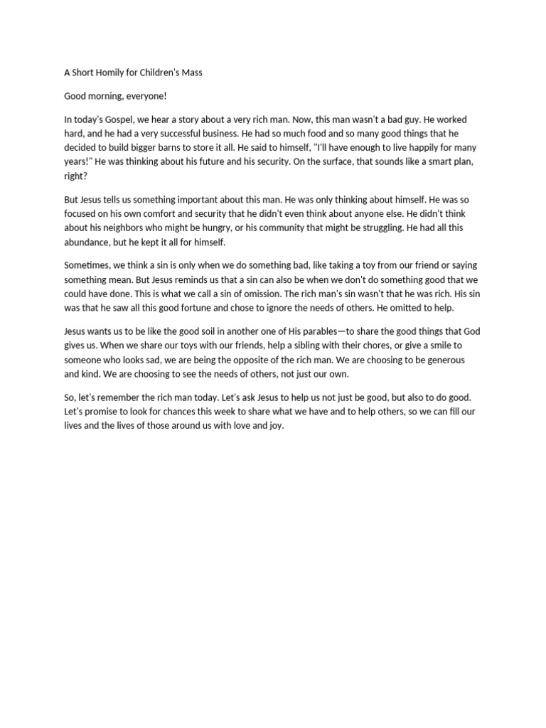 Children's Homily on Generosity and Kindness | PDF