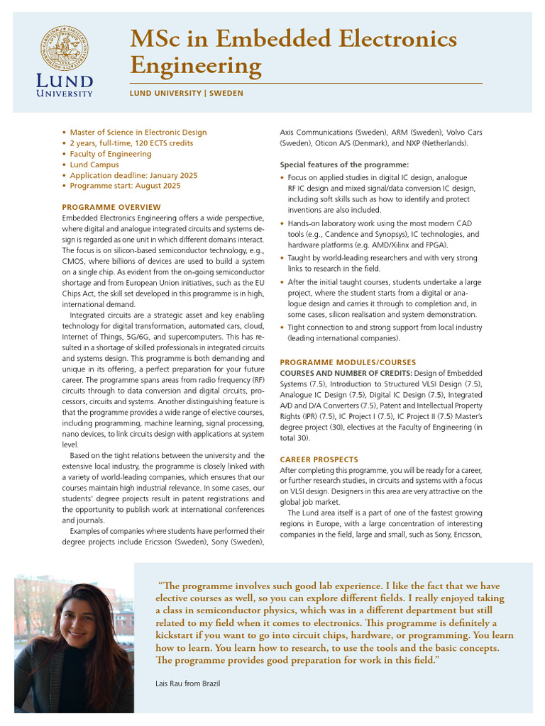 Embedded Electronics Engineering Fact Sheet 2025 | PDF | Integrated ...