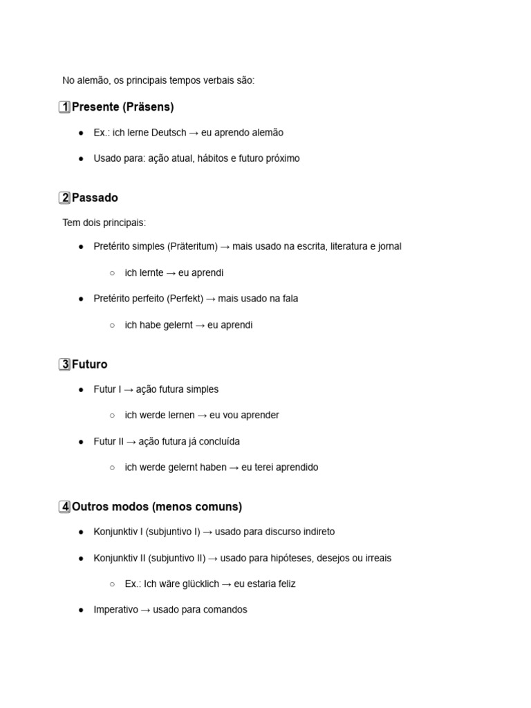 Tempos Verbais em Alemão: Guia Completo | PDF