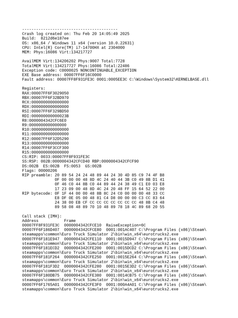 Euro Truck Simulator 2 Crash Log | PDF | Microsoft Windows | Computing ...