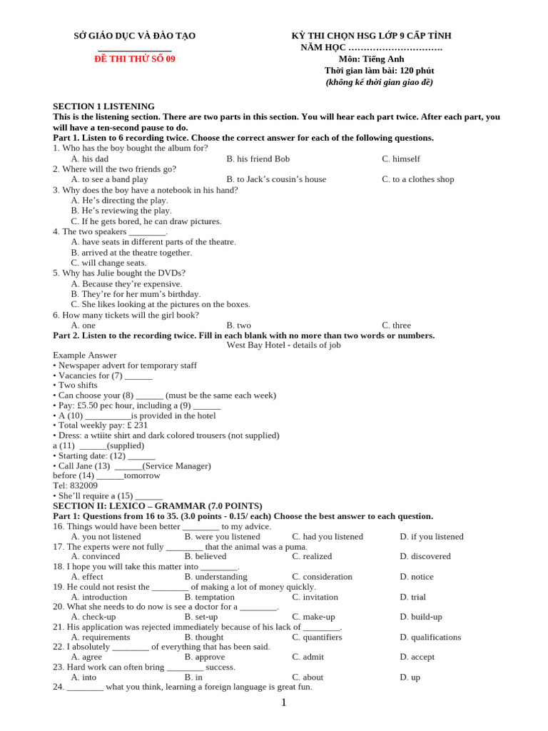 English Exam for 9th Grade Students | PDF | Jazz | Blues