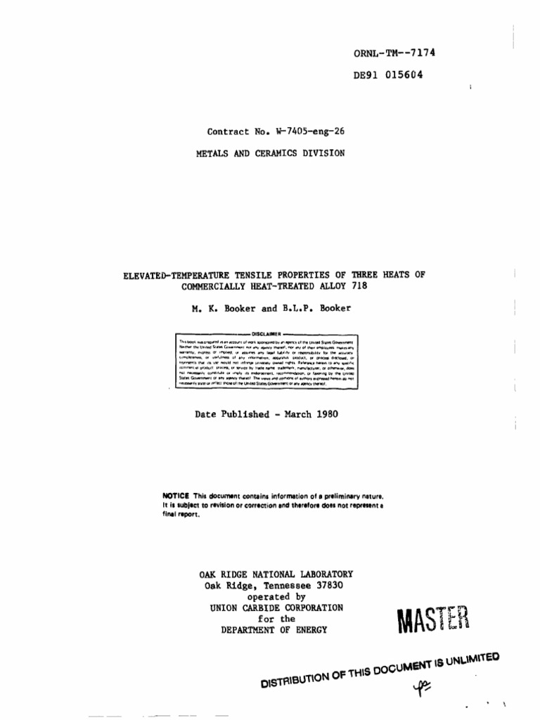 Elevated-Temperature Properties of Alloy 718 | PDF | Deformation ...
