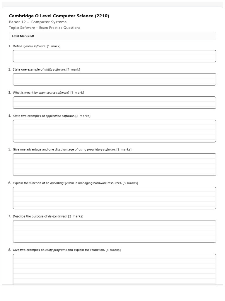 O Level Computer Science Software Questions | PDF | Operating System ...