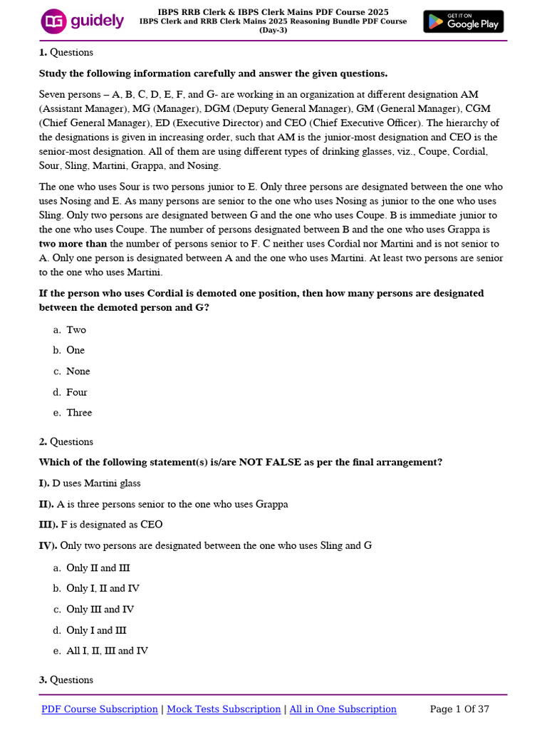 IBPS Clerk & RRB Mains Reasoning Course | PDF