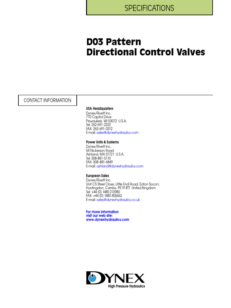 D03 Pattern High Pressure Valves Specs | PDF | Alternating Current | Valve
