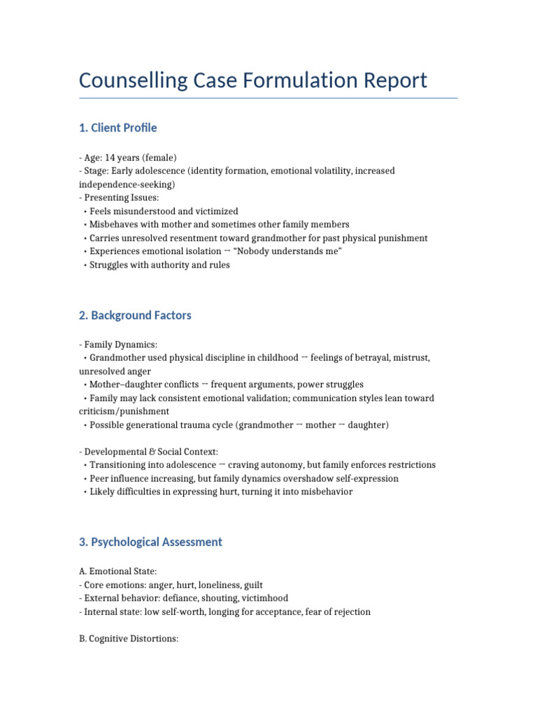 Adolescent Counseling Case Report | PDF | Anger | Adolescence