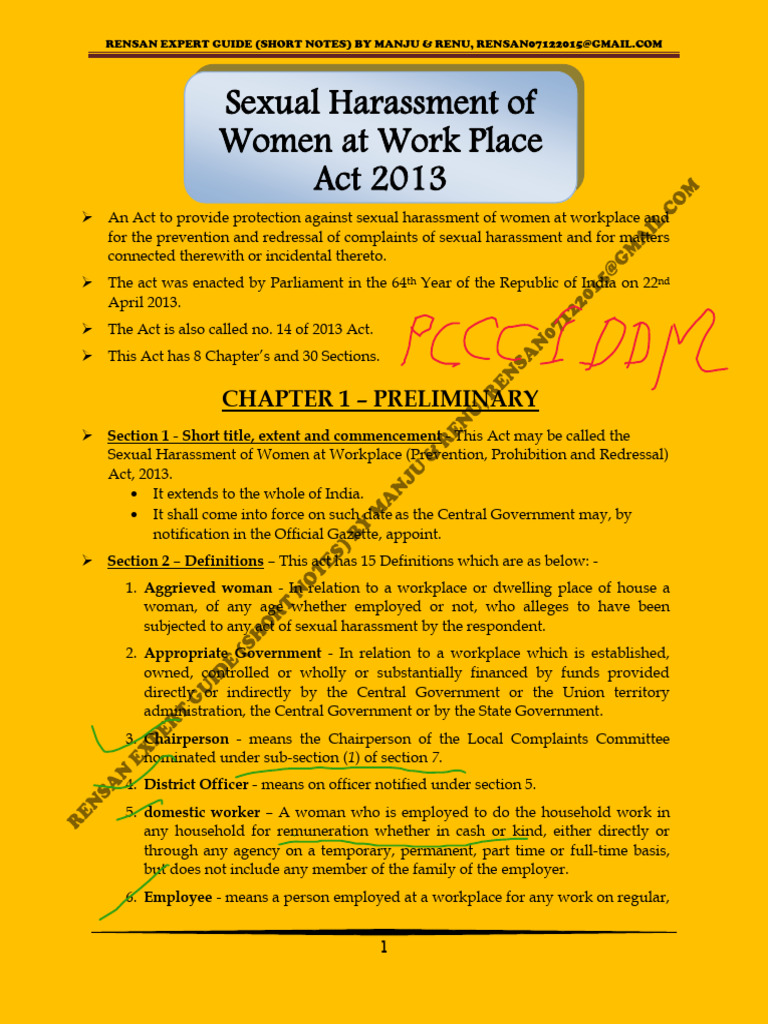 Sexual Harassment of Women at Work Place Act 2013 | PDF | Sexual ...