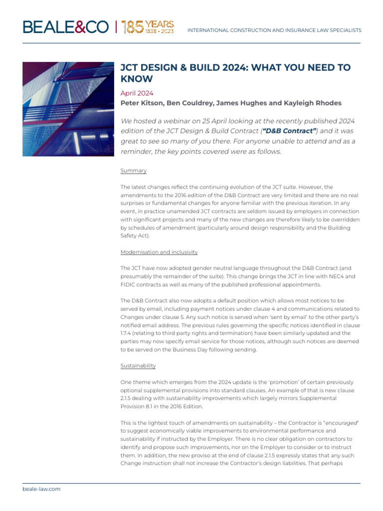 JCT Design & Build Contract 2024 Overview | PDF | Employment | Justice