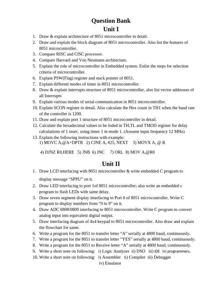 8051 Microcontroller Question Bank | PDF