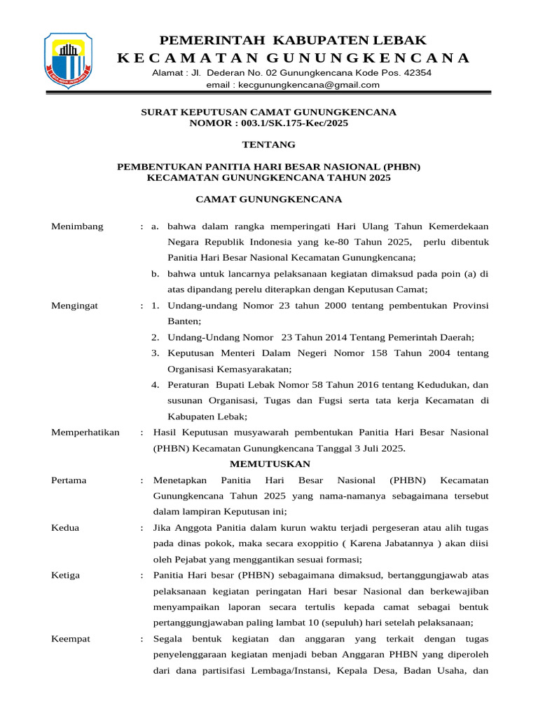 Pembentukan Panitia PHBN 2025 | PDF