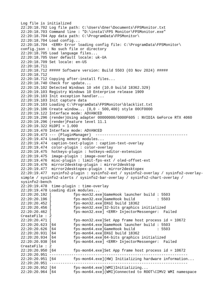 FPS Monitor Log File Initialization | PDF | Graphics Processing Unit ...