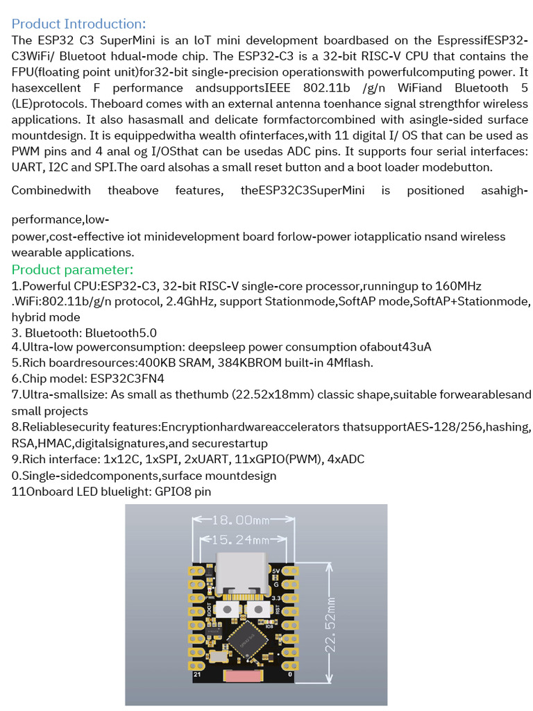 ESP32 C3 SuperMini Specifications | PDF | Bluetooth | Usb